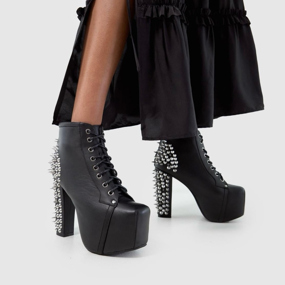 Jeffrey Campbell LITA SPIKE Black Lace-Up Platform Booties